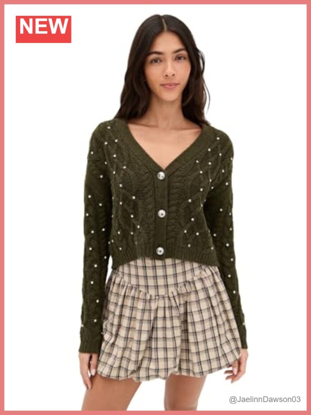 Merino Wool Cable Knit Cardigan Rhinestone Gemstone Button Loose Fit